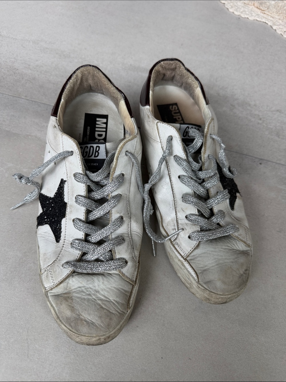 Golden Goose White Sneakers with Black Star and Silver Laces